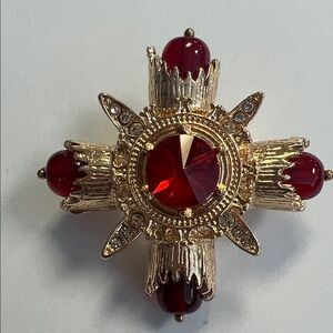 Elegant Gold and Red Brooch